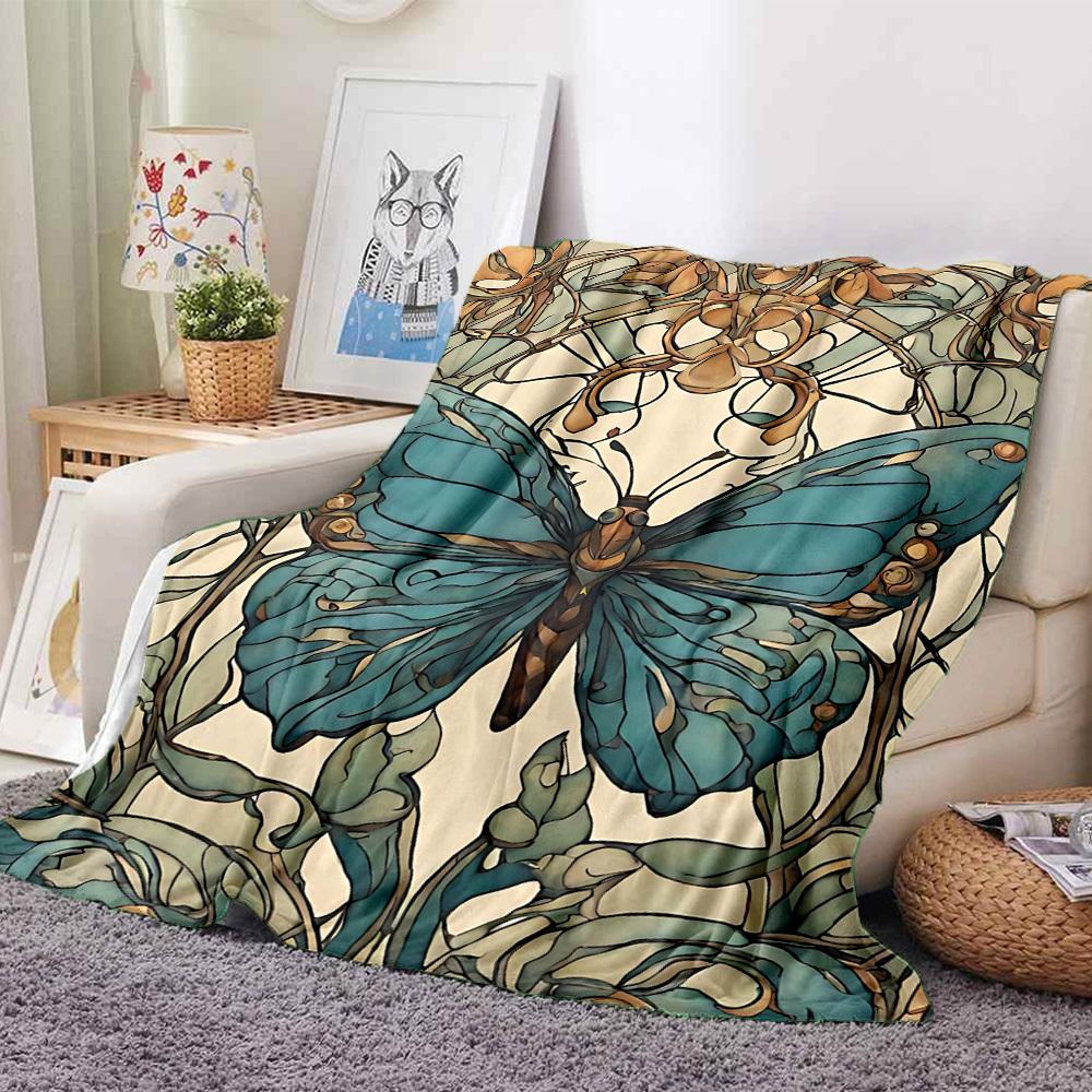 1pc Butterfly Garden Print Blanket   Lightweight Flannel Throw Blanket For Sofa, Bed, Living Room, Office, Outdoor Travel, Camping