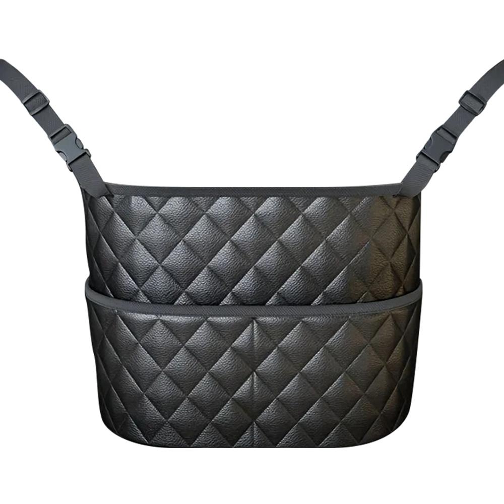 Dual Pocket Design Car Seat Storage Bag Embroidery PU Leather Hanging Organizer Between Back Seats