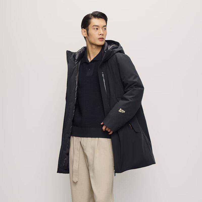 Men's Black Goose Down Mid-Length Trench Coat
