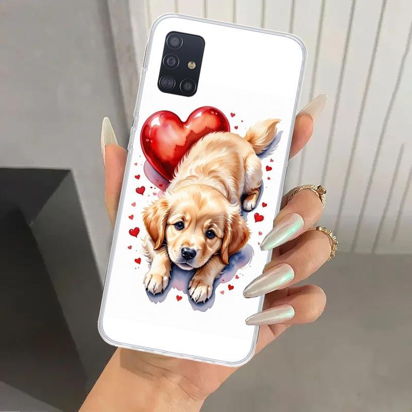 Lovely Puppy Heart Dogs Phone Case for Samsung Galaxy A52 A32 A22 A12 A02S A50S A30S A10S Note 20 Ultra 10 Plus S10 A31 A20 A71