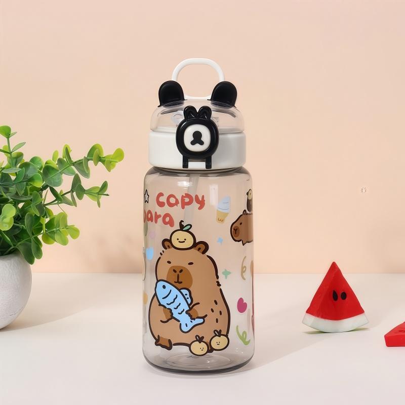 500ml Capybara Water Bottles Cartoon Straw Cup Capybara Drinking Bottle Leakproof Cute Transparent Plastic Cup Summer
