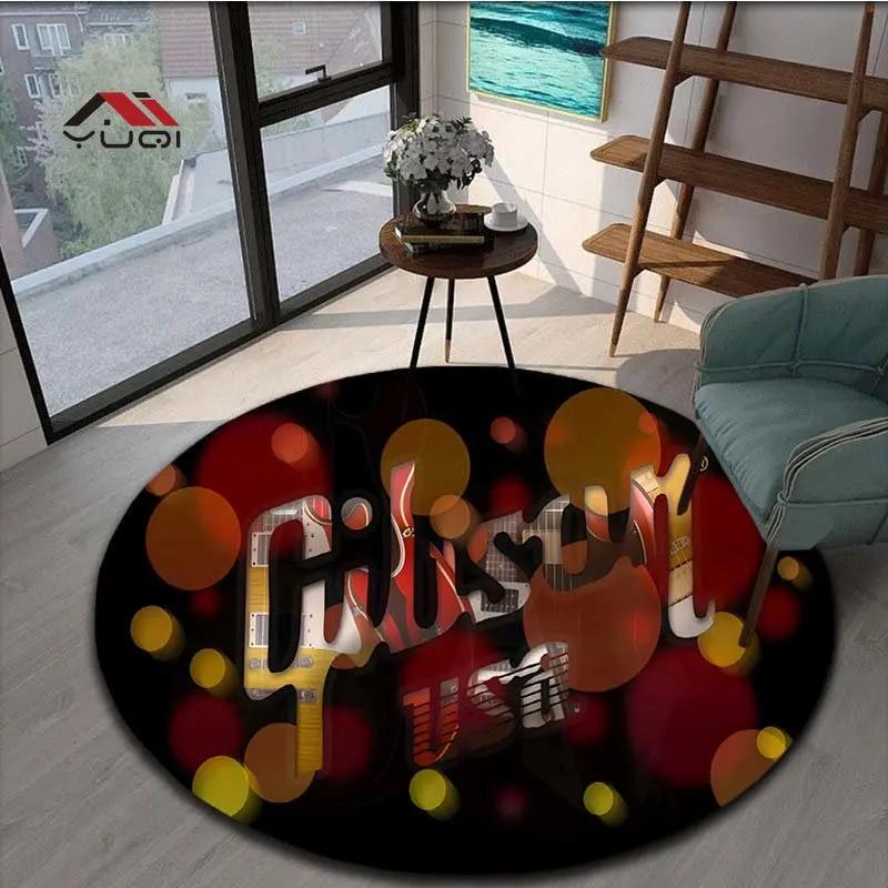 Guitar Music Round Area Rug – Soft Non-Slip Floor Mat for Living Room or Bedroom – Musical Pattern Carpet, 5 Sizes Available