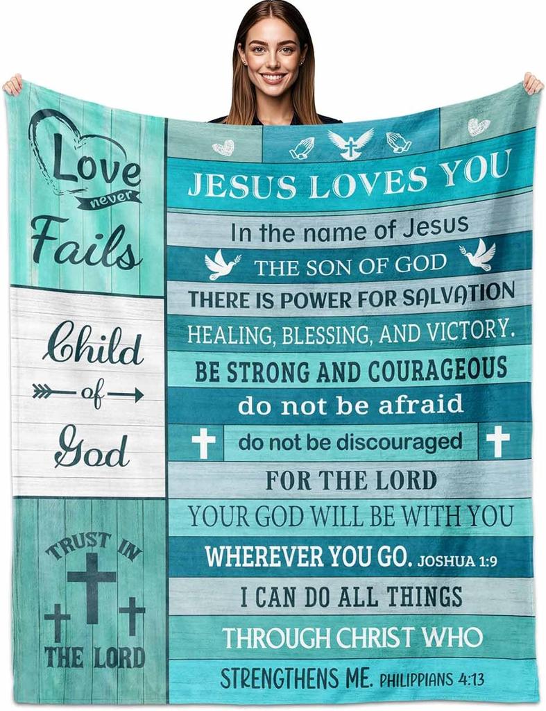 Christian Faith Throw Blanket Jesus Loves You x Inspirational Gifts for Women Sisters in Christ Home Textile