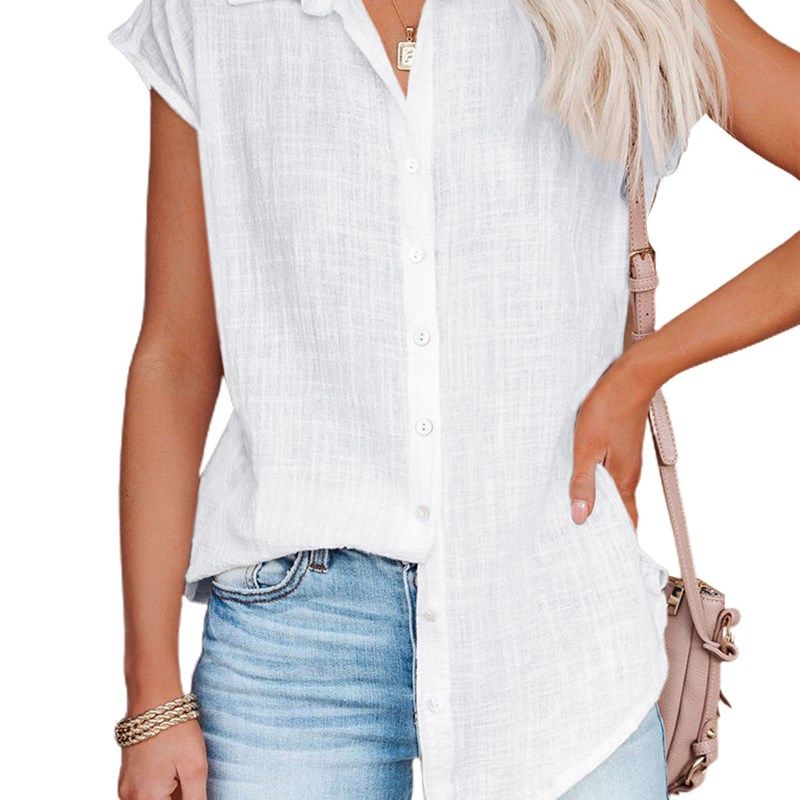 

2022 Single Breasted Shirt Womens Casual Short Sleeve Top White 3XL