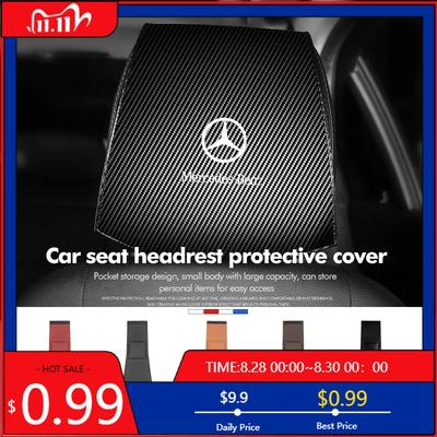 Leather Car Seat Back Headrest Pillow Dustproof Protector Cover For Benz AMG A C E S G Class W201 W210 W108 W204 W205 W203