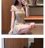 Waist-Cinching 2026 Floral One-Shoulder Short Dress with Elastic Waist - New Summer Style for Women