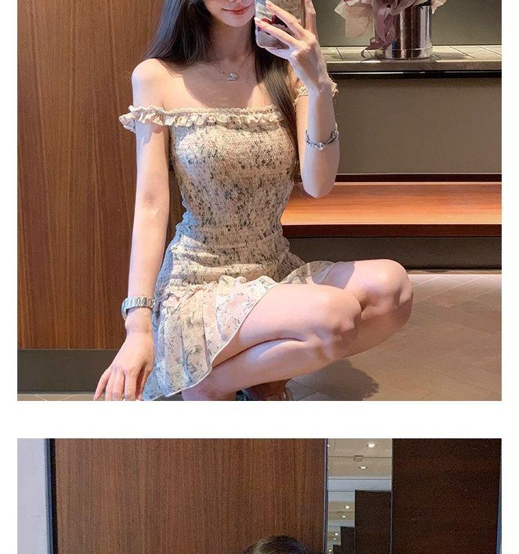 Waist-Cinching 2026 Floral One-Shoulder Short Dress with Elastic Waist - New Summer Style for Women