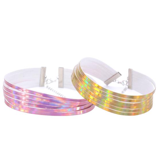 Chic Style Women Multirow 6 Layers Holographic Wide Choker Necklace Club Party