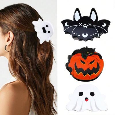 1 Stück Halloween Haarspange Geist Fledermaus Haarspange geeignet für dünnes Haar, orange Kürbis geformte süße Haarspange, Party Haaraccessoire