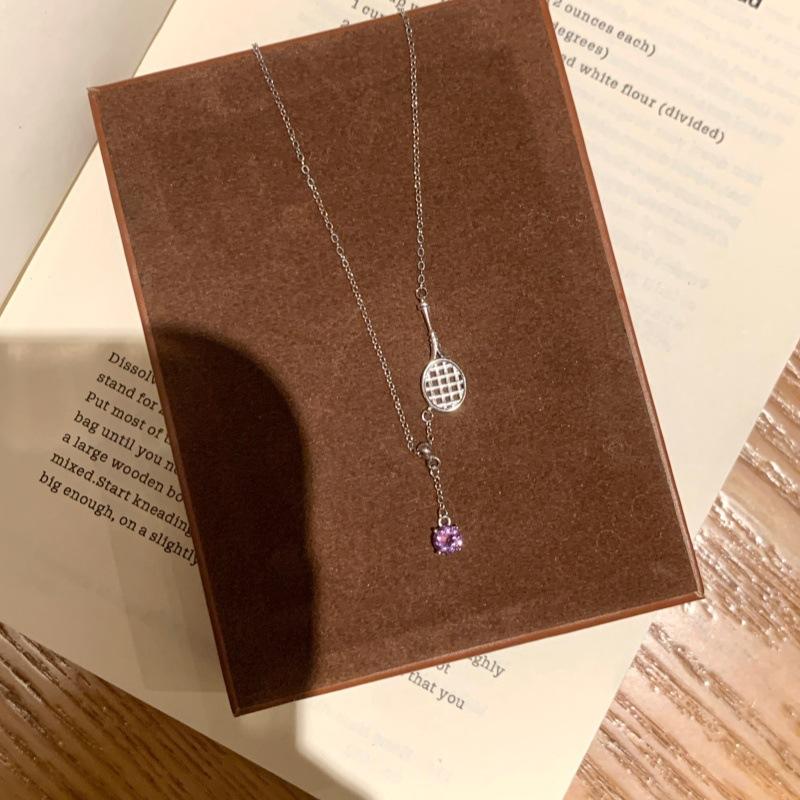 

European minimalist style women necklace S925 silver badminton racket pendant natural crystal topaz clavicle chain exquisite daily accessory 925 silver