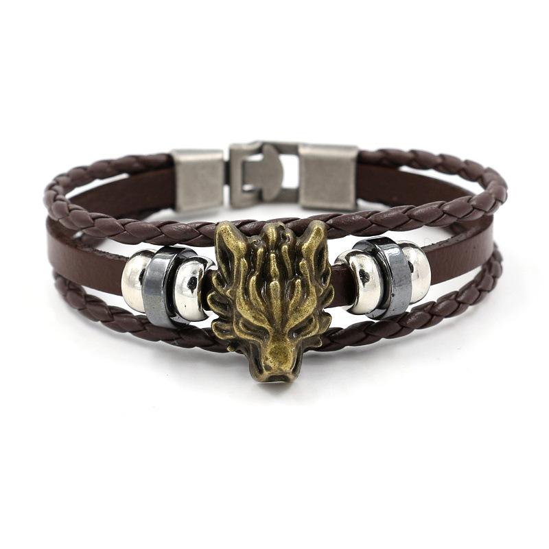 Punk Dominant Wolf Head Bracelet Men's Accessories Leather Rope Bracelets Fashion Jewelry Gifts