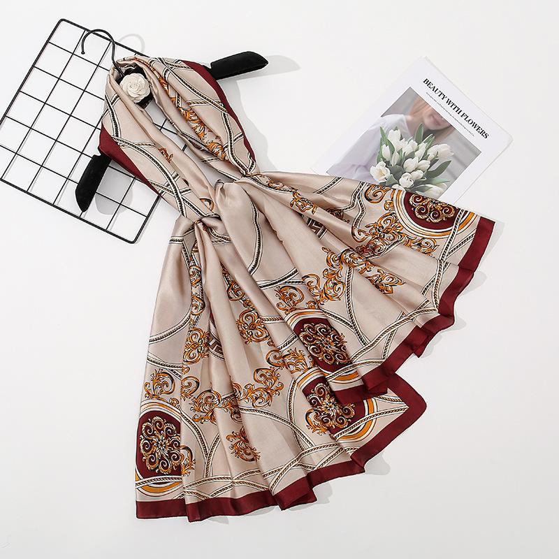 Fashion Belt Chain Printed Silk Scarf Travel Holiday Sun Protection Scarf Air-conditioning Room Decoration Shawl Gift