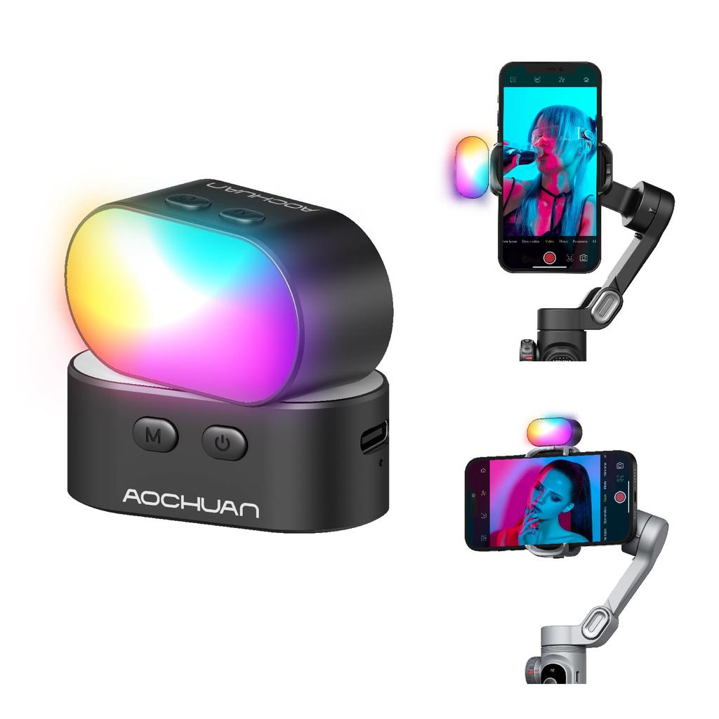 RGB-Magnetfülllicht für kardanisches LED-Videofotografielicht mit 3 Helligkeits- und 7 Farbeinstellungen für Live-Selfies mit Telefon