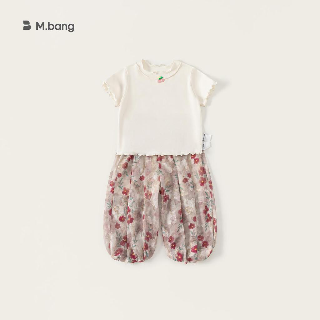 Children's Clothing Girl Two-piece Set with Flowing Fungus Edge, Short Sleeved Mosquito Proof Pants, Girls' Summer Set
