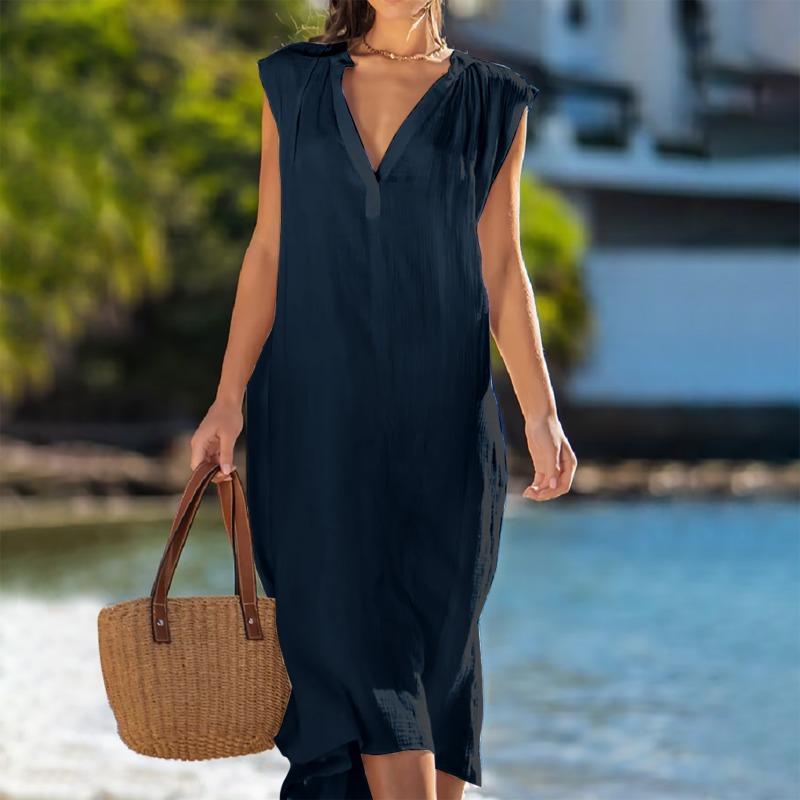 Women's Dress Sleeveless Solid Color Loose V-neck Dress Casual Summer Dresses