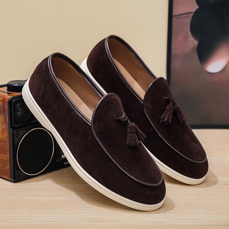 

Дизайнерские мужские лоферы для улицы, удобные мужские повседневные туфли, замшевые дышащие слипоны, нескользящие кроссовки для ходьбы, обувь для вождения 39 кофейный