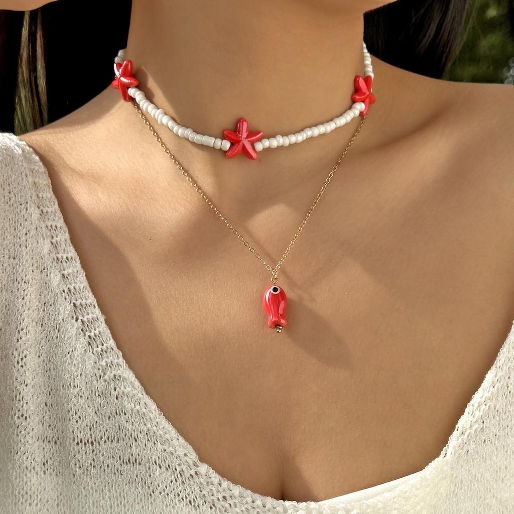Bohemian Beaded starfish Personality Pendant Necklace Suitable For women's Summer Beach Party Accessories Gifts
