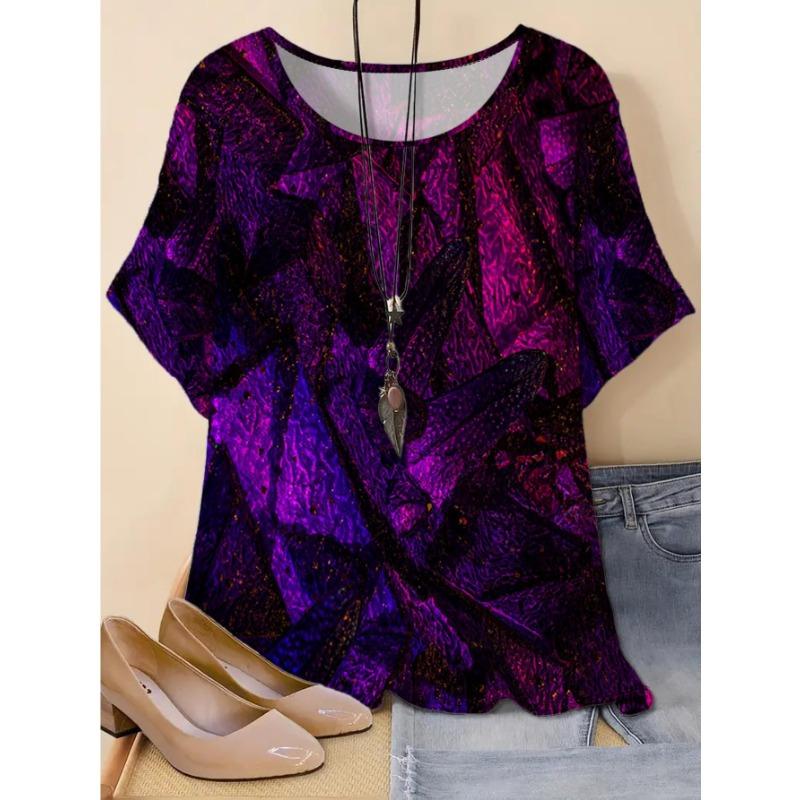 

Large size women s round neck loose short sleeve T-shirt S