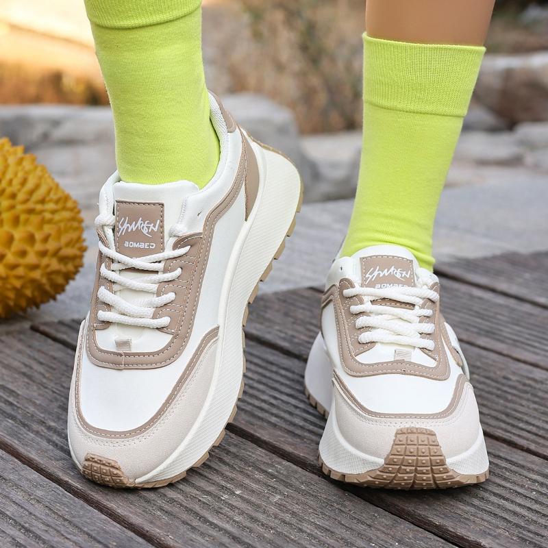 Fashion 2025 Spring New Style Breathable White Casual Shoes Women's Low Top Board Shoes Thick Shoes