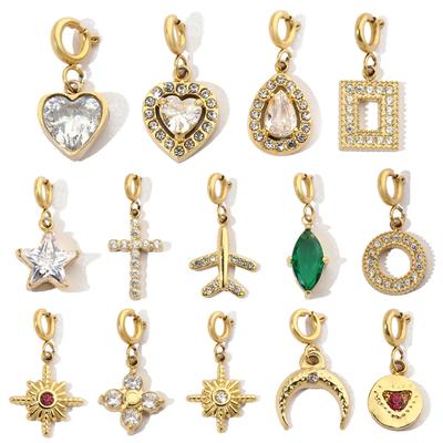 3Pcs Stainless Steel Star Heart Clover Pendant Charms for Women DIY Necklace Bracelet Lobster Clip