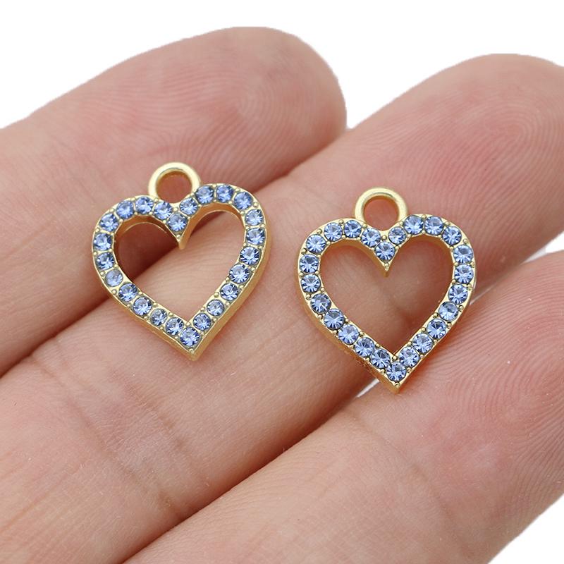 10Pcs Silver Plated Pink Crystal Heart Charm Pendant For Jewelry Making Earrings Bracelet Necklace Accessories Diy Findings
