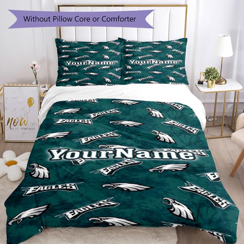 Philadelphia Eagles Customize Your Name Bedding Set Breathable Duvet Cover With Pillowcases Decorative Bed Linen For Bedroom Home Decoration Birthday 