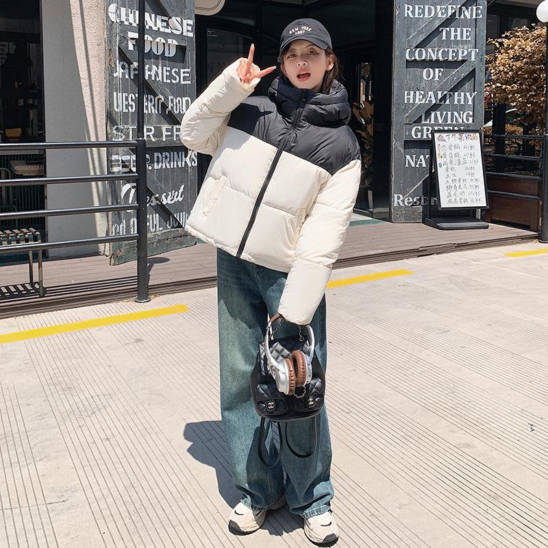 

New color matching hooded down cotton clothes women s new short high-waisted thickened loose bread clothes jacket M белый