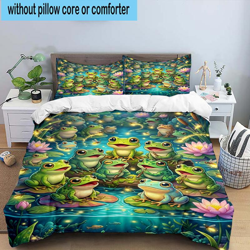 Frog In Top Hat Serenade 3pcs Bedding,Including 1pc Duvet Cover And 2pcs Pillowcases Perfect for Christmas,Ideal for Bedroom, Dormitory