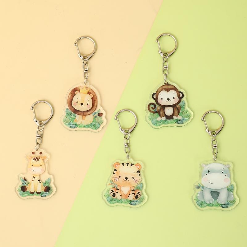 5pcs Cute Jungle Animal Style Keychains, Different Animal Pattern Acrylic Pendant, Party Decor, Party Gift Keyring