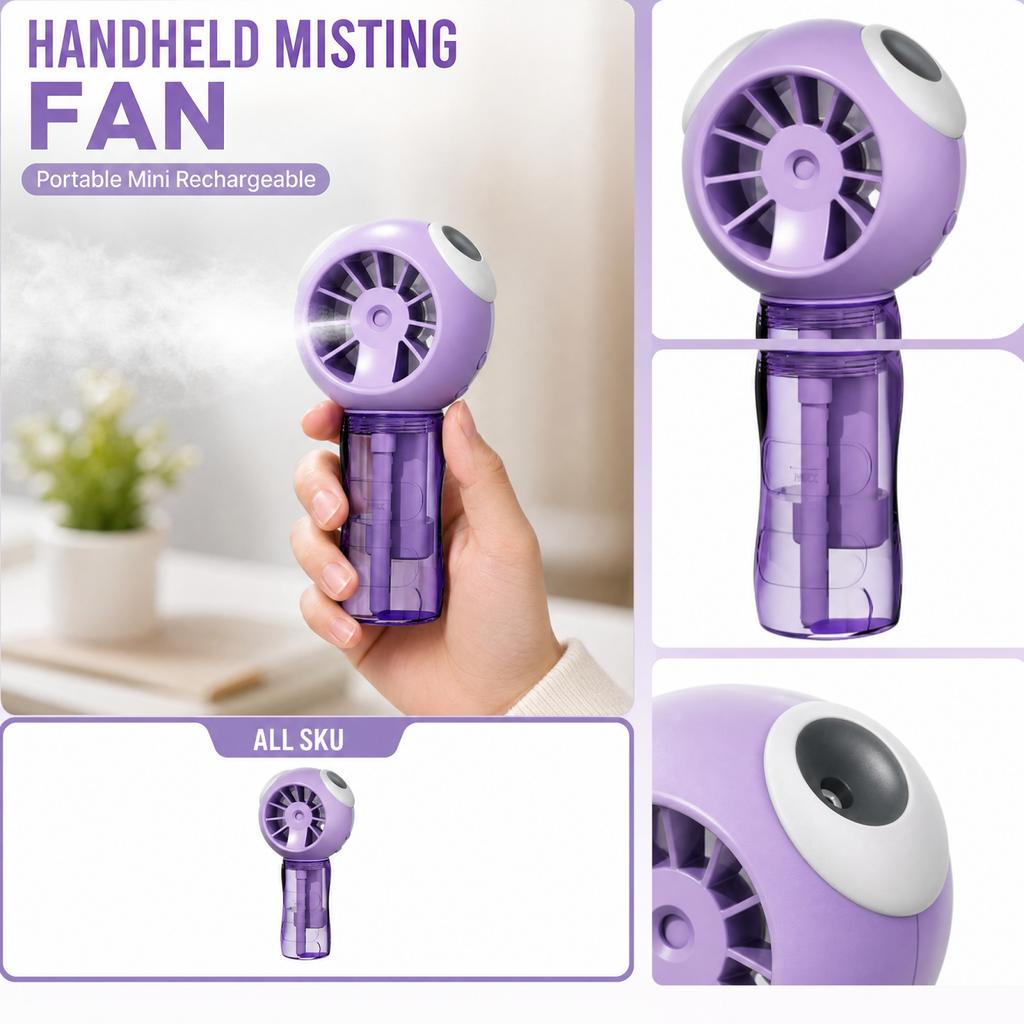 Handheld Spray Fan with - Portable Rechargeable Fan for Outdoor