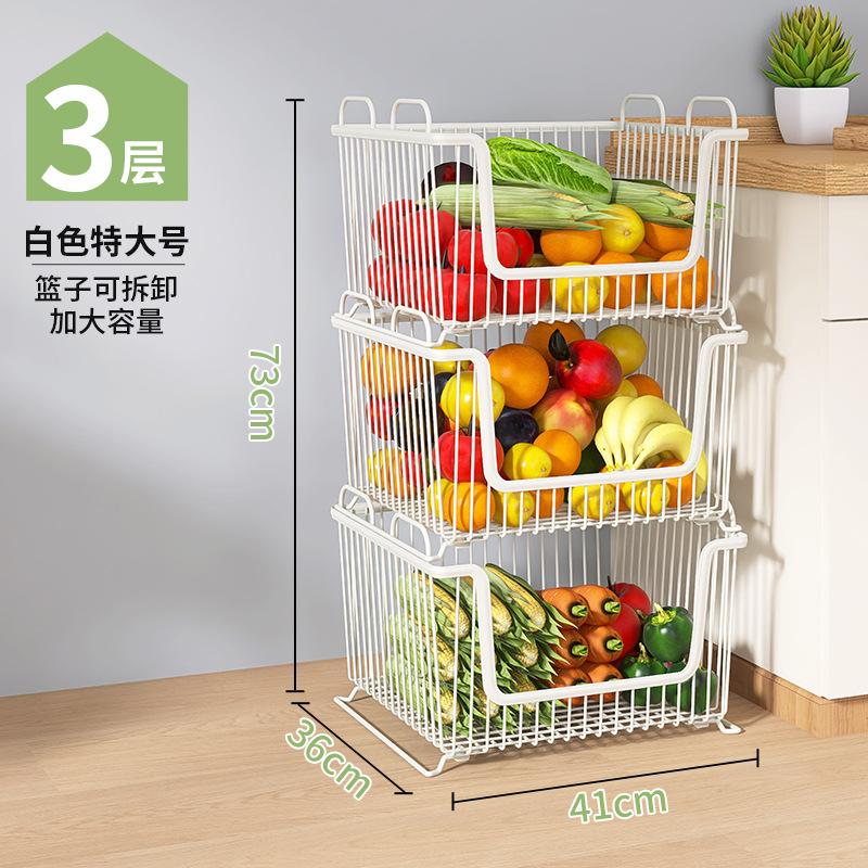 Household kitchen rack Large floor multi-layer stacked storage rack Movable fruit and vegetable rack