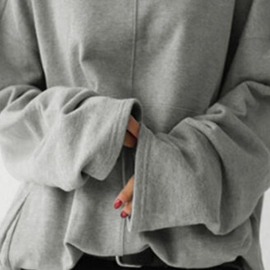 Однотонна блуза-пуловер з бічною кишенею, плюшевою підкладкою, довгим рукавом і коміром-стійкою, жіночий світшот для трексуїту