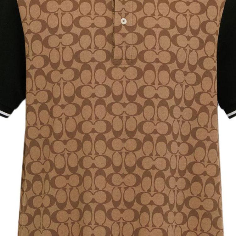Coach Signature Polo Logo Print Short Sleeve Polo Shirt Men Tops Khaki CO816-OFZ