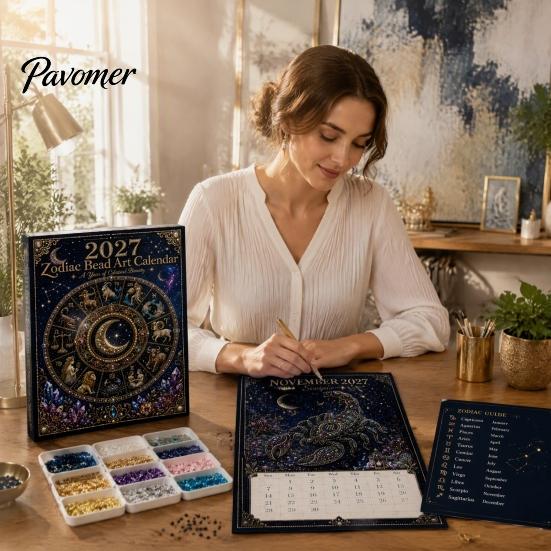 Constellation Themed Craft Kit 2027 Twelve Zodiac Bead Art Calendar Kit, DIY Faux Diamond Painting Wall Hanging Handmade Monthly Planner Calendar,