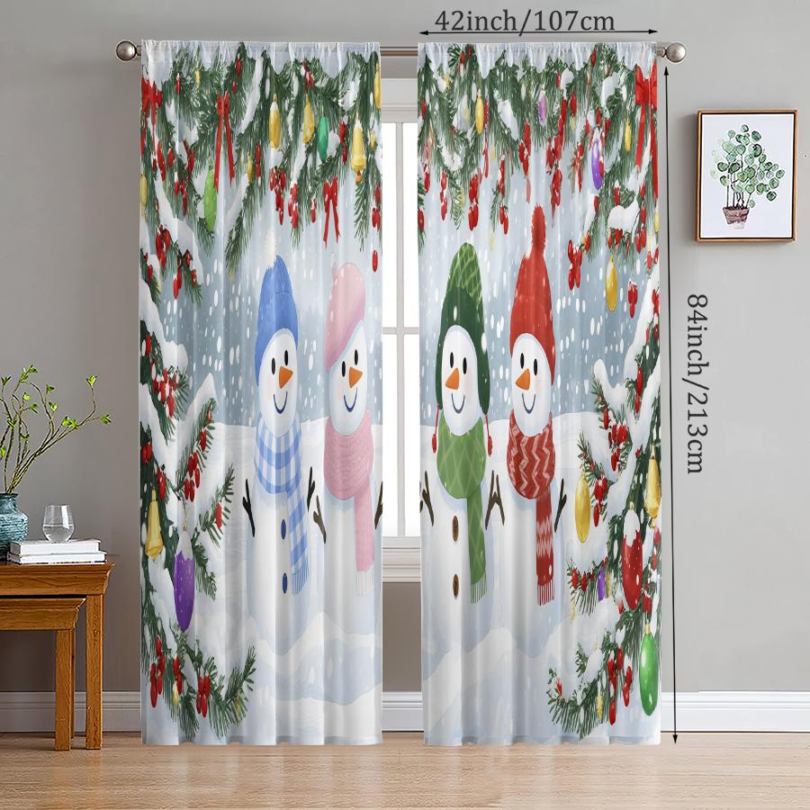 Christmas Snowman Printed Curtains Pole Bag Decorations Daily Home Room Made Of Polyester