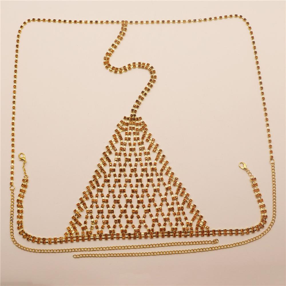

Yellow Rhinestone Sexy Body Chain Set, Nightclub Bikini Bra Shorts Skirt Body Accessories