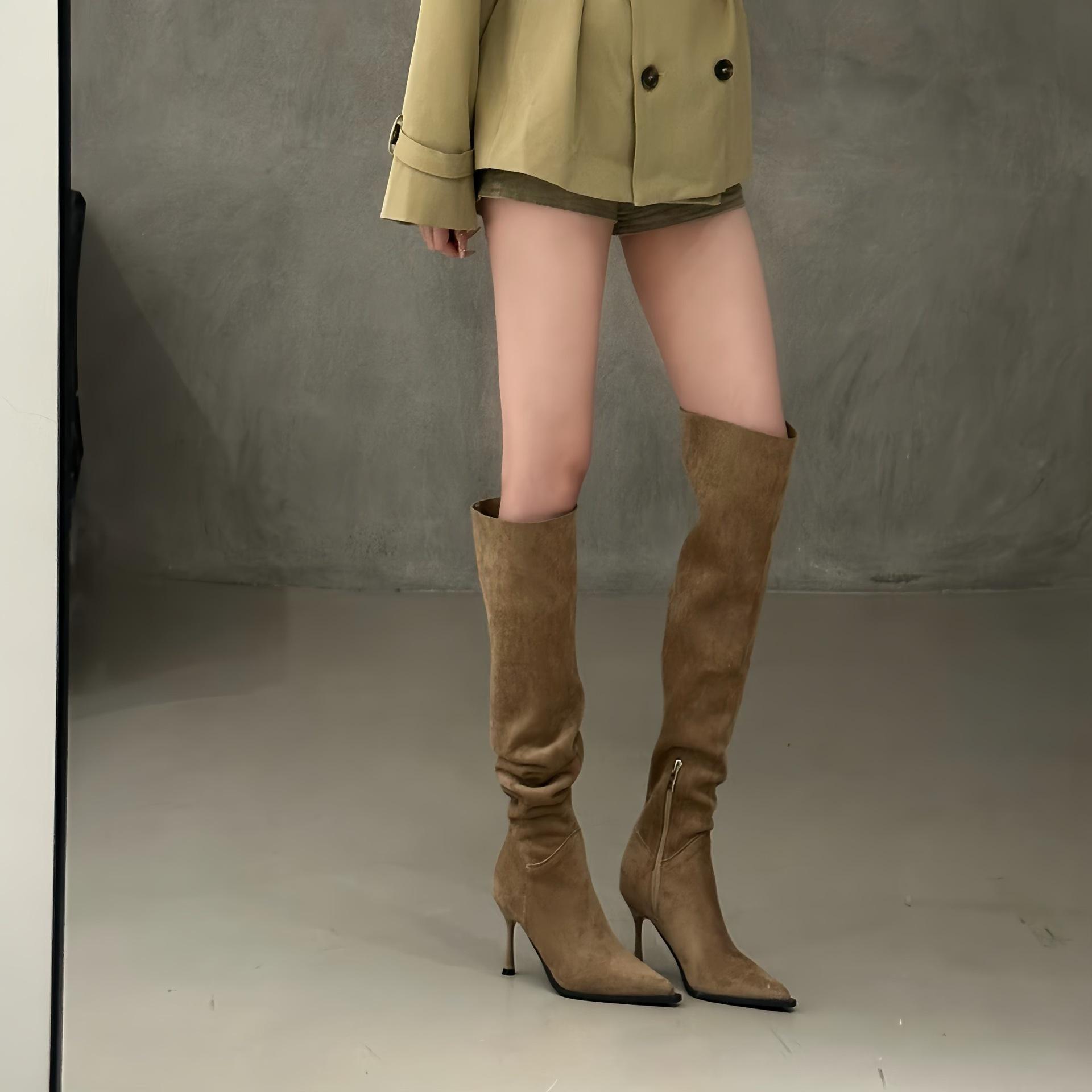 

Western boots Women s pointed high heels Skinny boots Skinny heels Wear more Martin boots Long boots Pile boots Pleated boots 40 темно-коричневого