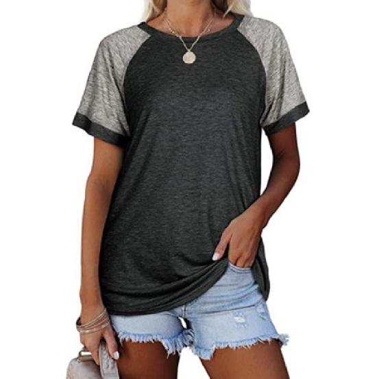 2026 Spring/Summer New Round Neck Color Block Short Sleeve Women's T-Shirt Top
