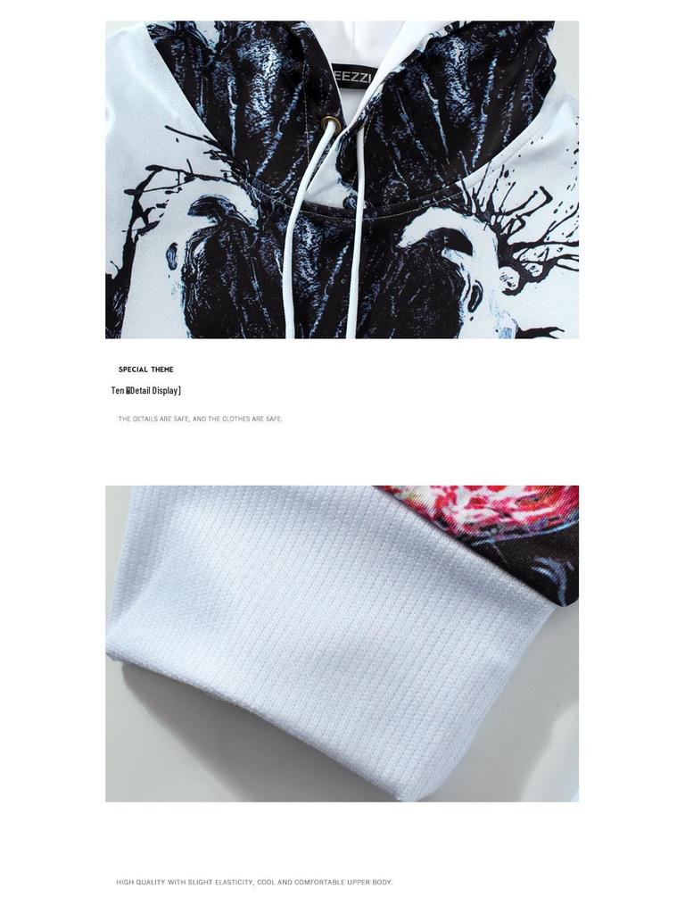 Set mikiny s kapucí a kalhot s digitálním potiskem Žralok Venom - Unisex Podzimní/Zimní Edice pro Pár