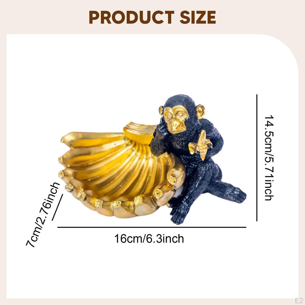 Monkey Statue with Banana Bowl Resin Figurine Funny Art Craft Sculpture Desktop Ornament for Bedroom