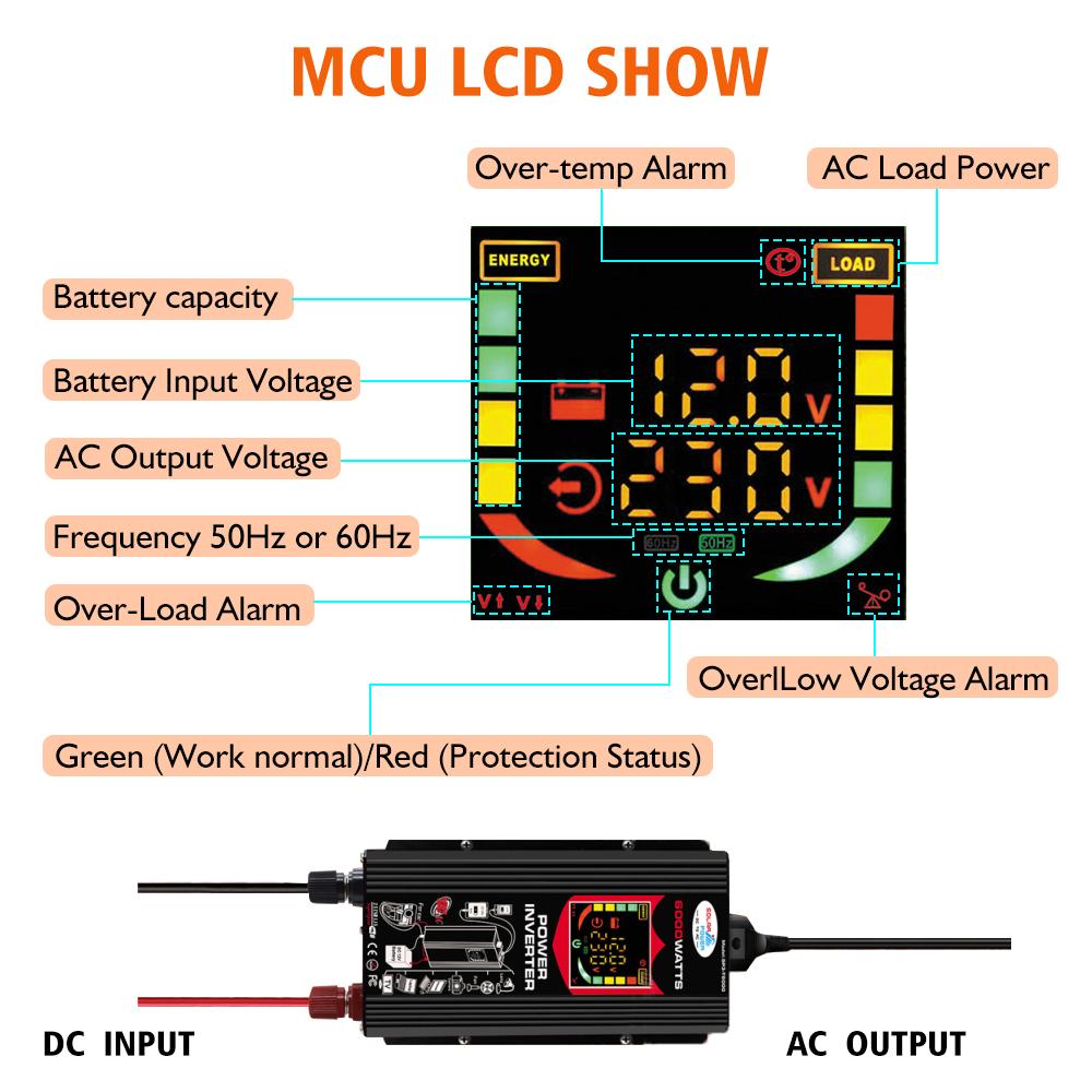 Pure Sine Wave Inverter B Model 12V To 110V/220V Vehicle Inverter 50/60HZ Power Converter Car Transformer With LED Display