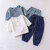 Kids Cotton Linen Long Sleeve Set Spring Summer Outfit Boys Girls Loose Two Piece Pure Color Breathable Comfortable
