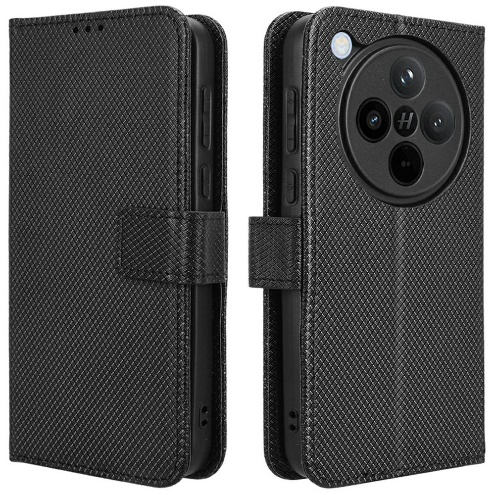 

For Oppo Find X8 5G Case PU Leather Diamond Texture Wallet Phone Cover Black