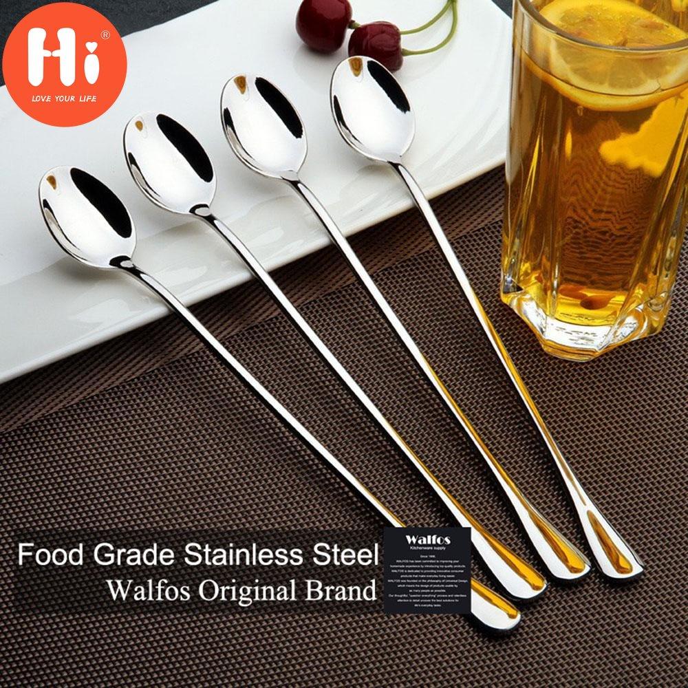 Hi 6pc Stainless Steel Long Handle Spoon Latte Glass Ice Cream Sundae Coffee Spoons