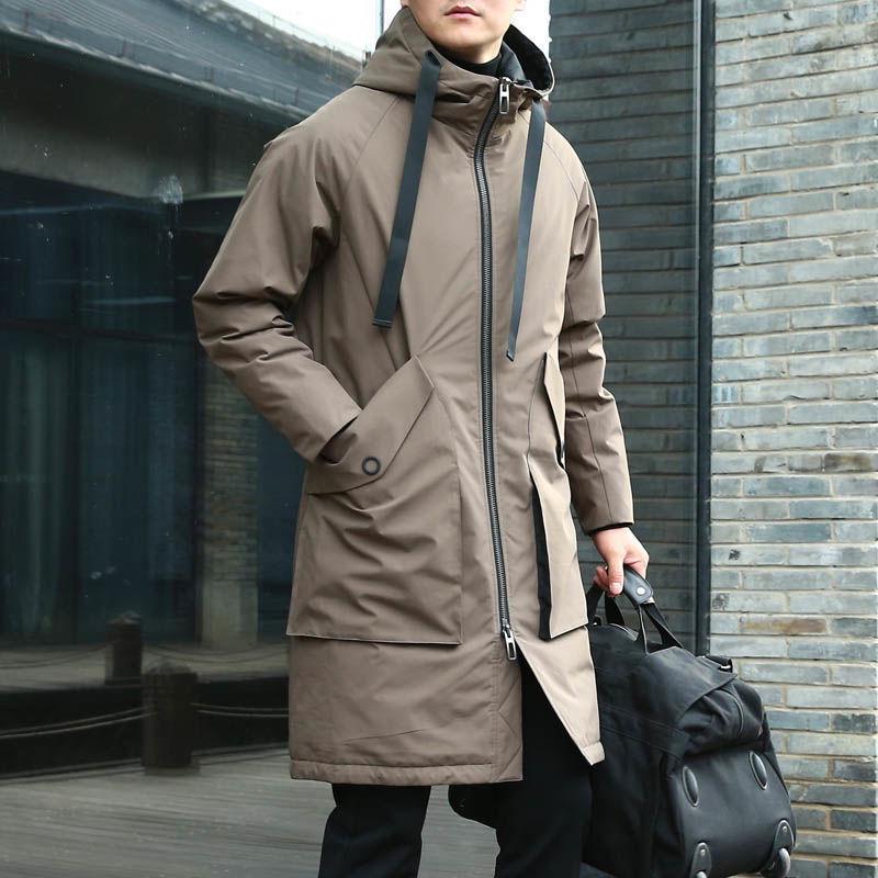 Premium Men's Mid-Length Korean Style Down Jacket - Thick, Warm, White Duck Down for Business Casual Trend.