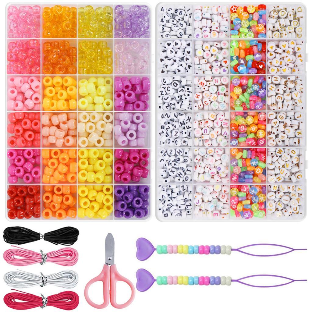DIY Bead Kit with 24 Compartment Beads Storage Box Letter Beads Included Stringing Cord Scissors and Needle Tools for Handmade Jewelry Crafting