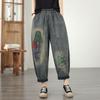 Plus Size Vintage Embroidery High Waist Casual Loose Women Spring Summer Autumn Jeans Denim Harem Pants