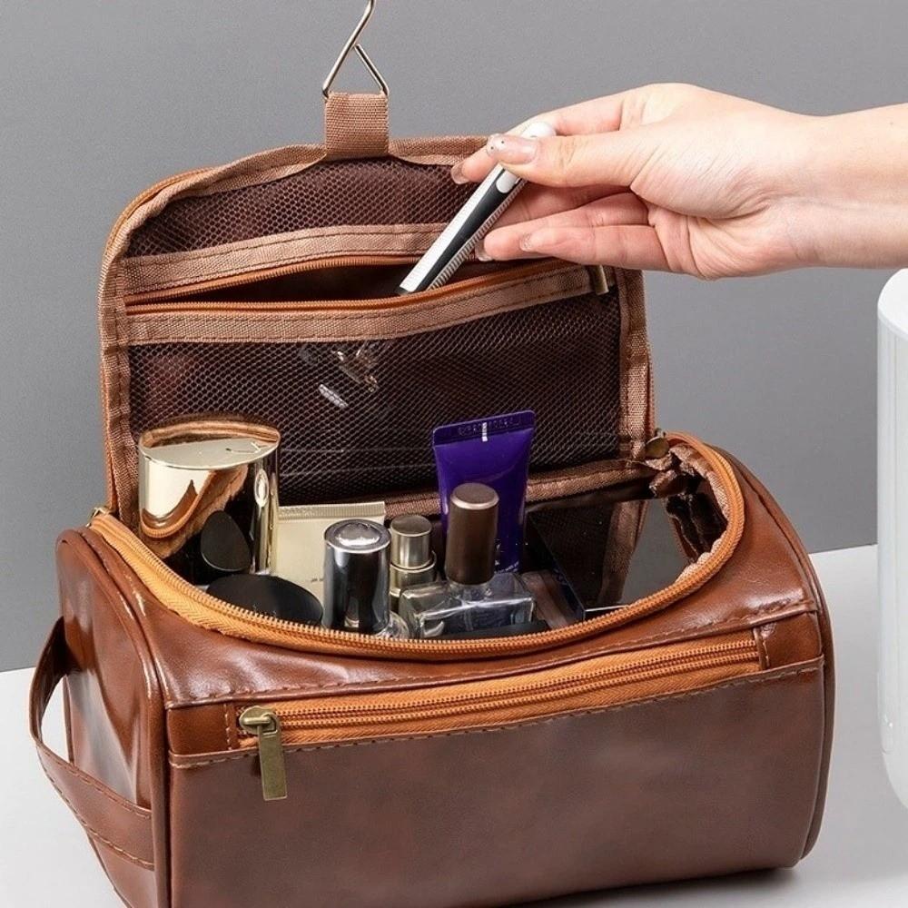 Waterproof Travel Wash Bag PU Leather Storage Handbag Travel Essential Cosmetic Makeup Bag Outdoor