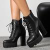 Autumn and Winter Supply Fashion Thick-soled High-heeled Large-size Front Lace-up Low-tube Martin Boots