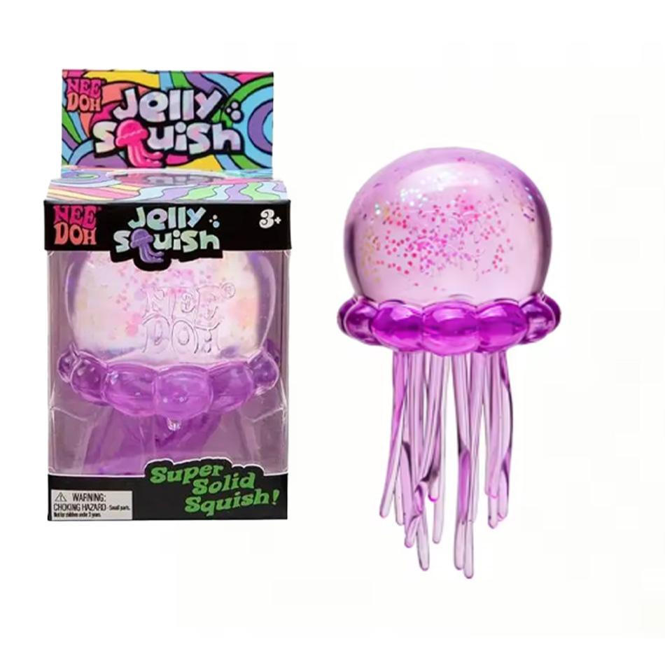 Nee Doh Jelly Squish-Super Solid Squish Stress Ball, Glitter Filled Jellyfish Fidget Toy for Anxiety Relief, Soft Squeeze Sensory Toy for Kids Adults